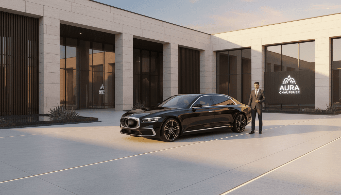 Chauffeur holding the door of a luxury sedan at dusk in Toronto